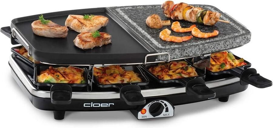 Raclette Grill 1200W met Natuursteen en Aluminium Plaat voor 8 Personen