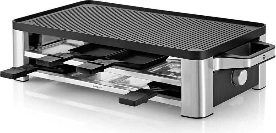 Raclette Grill 1500W – Elektrische Tafelgrill – 2-in-1 Omkeerbare Grillplaat – 8 Raclette Pannetjes & Spatels – Instelbare Temperatuur – Antiaanbaklaag – Gourmet Grill voor 8 Personen