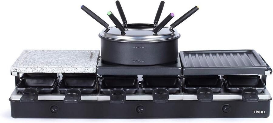 Raclette Grill 1650 W voor 12 Personen 2-in-1 Kampeermachine met Grill en Crêpeplaat