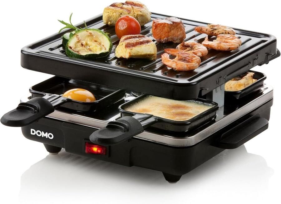 Raclette Grill 4 Personen – Elektrische Tafelgrill met Antiaanbaklaag – Uitneembare Plaat – 600W