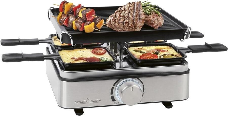 Raclette Grill 4 Persoons Gezellig Eten Omkeerbare Gietplaat 800 Watt Zwart