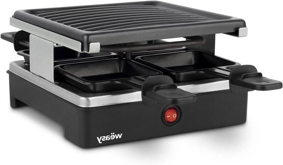 Raclette Grill Apparaat 4 personen Gezellig tafelen Vaatwasmachinebestendig 600 Watt Zwart