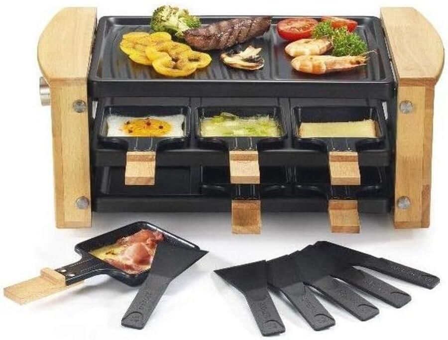 Raclette Grill Apparaat voor Feestjes Gezellig Eten Houten Details 6 Personen Zwart