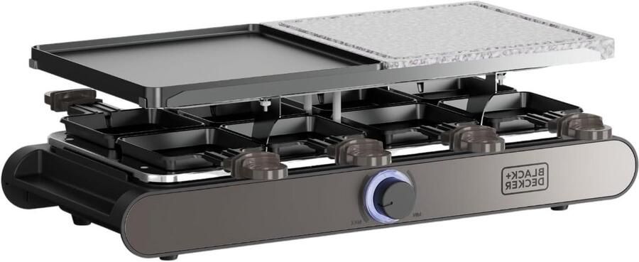 Raclette Grill Binnengrill Bakplaat Gezellig Eten Dubbel Kookoppervlak 8 personen Grijs Zwart