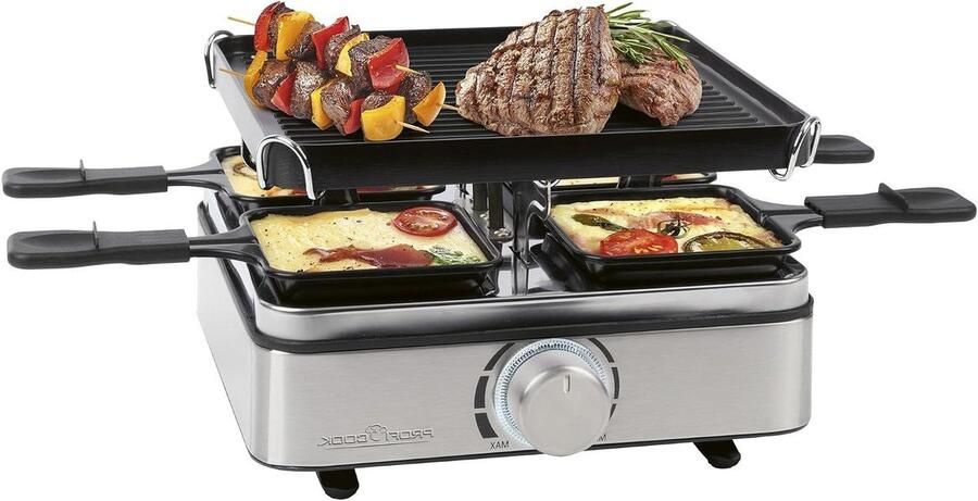 Raclette Grill Contact Grill Gezellig Tafelen Omkeerbare Gietplaat 4 Personen Zwart