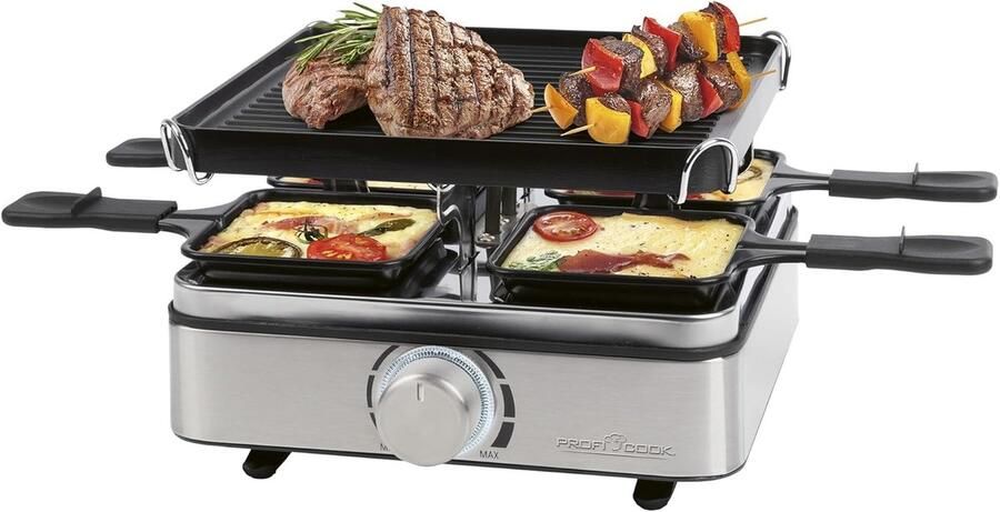Raclette Grill Contact Grill Gezellige Avonden Omkeerbare Gietplaat 4 Personen Zwart