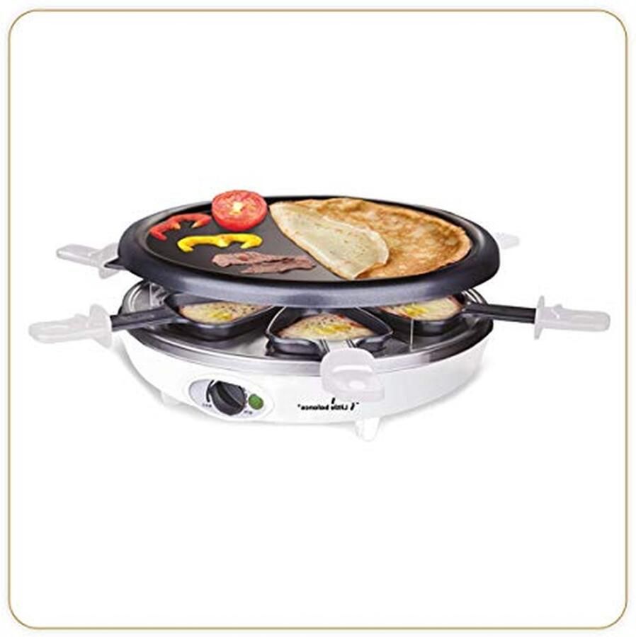 Raclette Grill Crêpe Pan 3-in-1 Apparaat Gezellig Eten Anti-aanbaklaag 6 personen Zwart en Wit