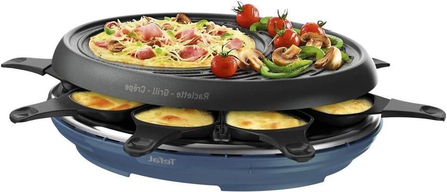 Raclette Grill Crêpe Pan Gezellig Tafelen 3-in-1 Functie 8 Personen Staalblauw