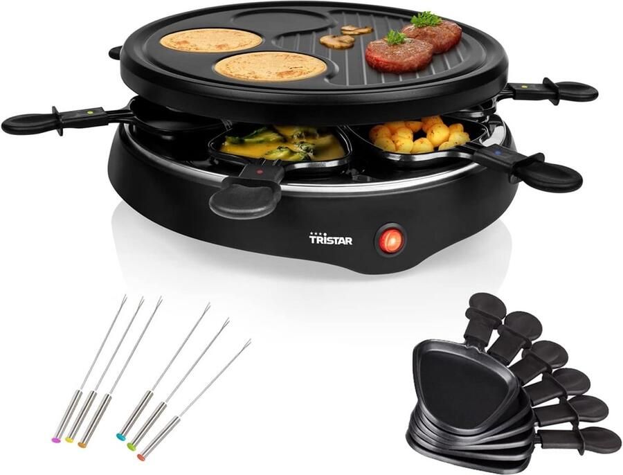 Raclette Grill Crepe Plaat Gezellig Tafelen Voor 6 Personen Diameter 29cm Zwart