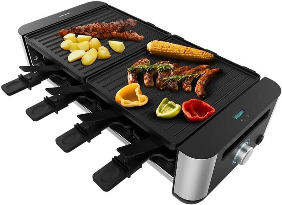 Raclette Grill Elektrisch Bakplaat Gezellig Eten Instelbare Thermostaat 40 x 22 cm Zwart