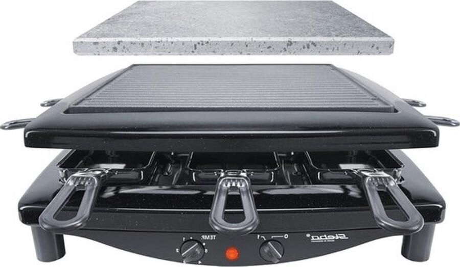 Raclette Grill Elektrisch Gourmetstel Gezellig Tafelen Omkeerbare Plaat 8 Pannetjes Zwart