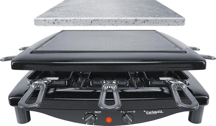 Raclette Grill Elektrisch Gourmetstel Gezellig Tafelen Omkeerbare Plaat 8 Pannetjes Zwart