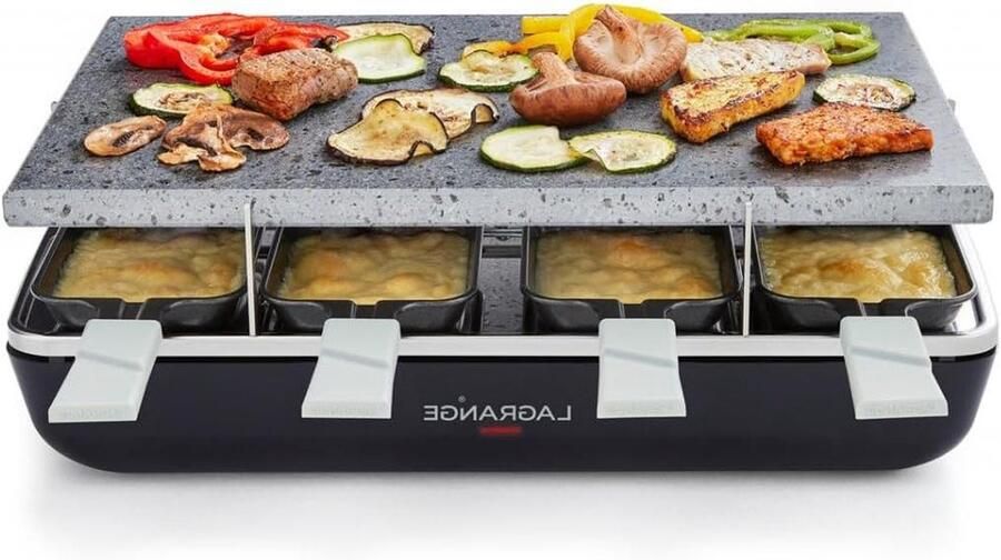 Raclette Grill Elektrisch Grillen Bakplaat Gezellig Eten Natuurlijke Baksteen 8 Personen Zwart