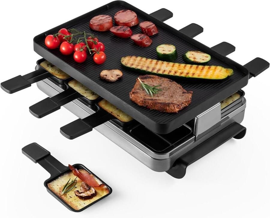 Raclette Grill Elektrisch Grillen Gezellig Eten Omkeerbare Plaat 8 Persoons Zilver