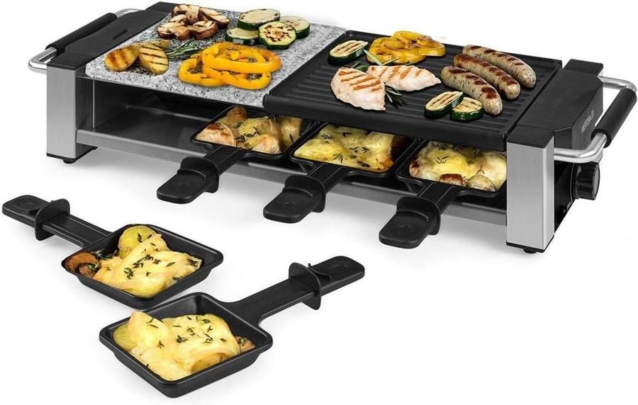 Raclette Grill Elektrische Grill Gezellig Tafelen Dubbelzijdig Plaat 52 cm Breed Zilver