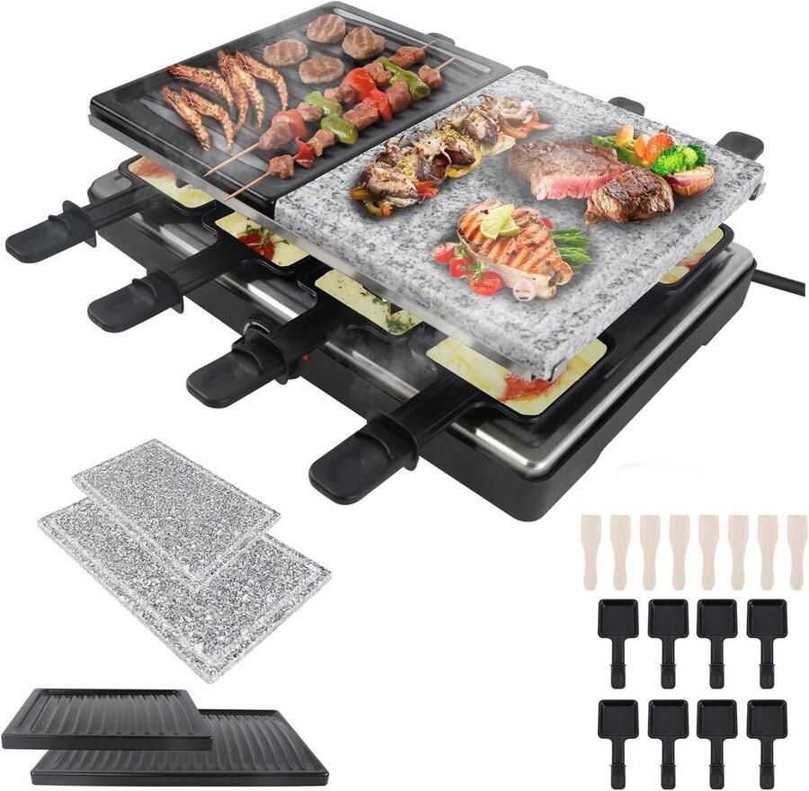 Raclette Grill Elektrische Grill Tafelgrill Gezellig Eten Dubbele Grillplaten 8 personen Zwart