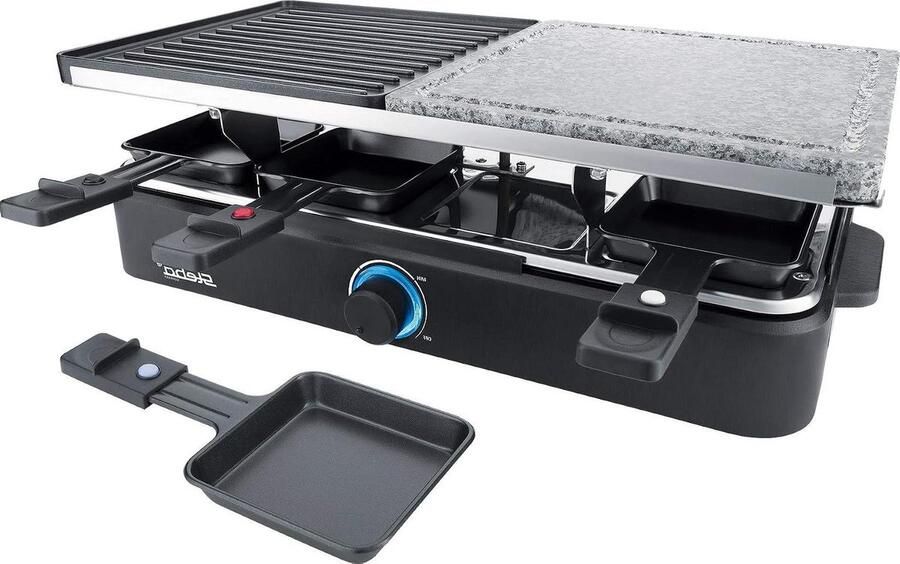 Raclette Grill Elektrische Grillplaat Gezellig Eten Natuursteen Grillplaat 8 Pannetjes Zwart