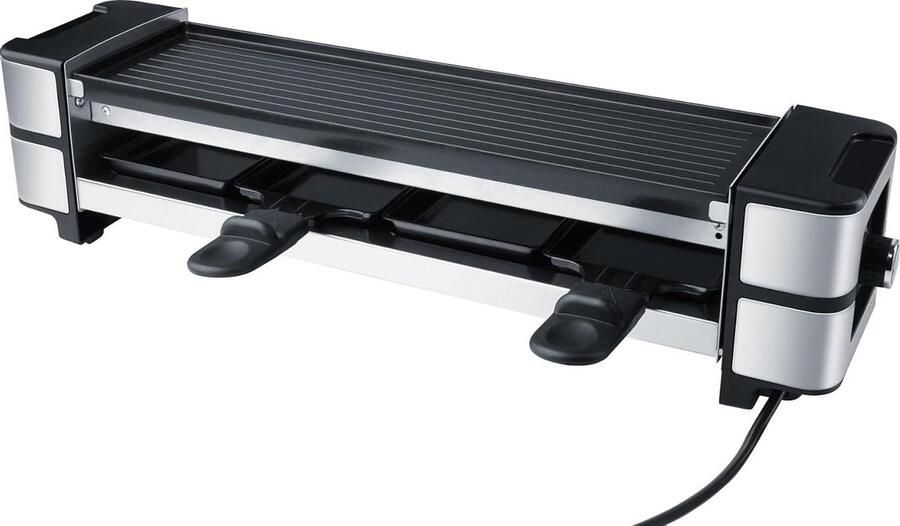 Raclette Grill Elektrische Grillplaat Gezellig Eten Omkeerbare Gietijzeren Plaat 38.5 x 11 cm Zwart RVS