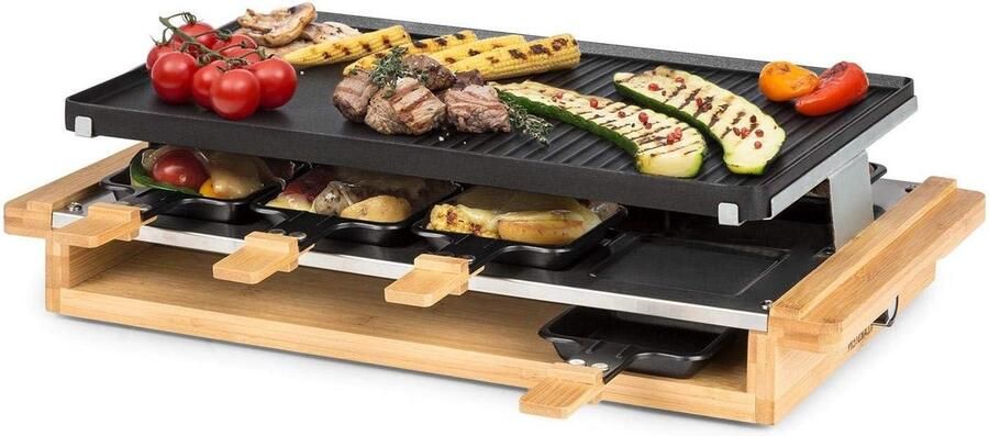 Raclette Grill Elektrische Grillplaat Gezellig Eten Twee Grillzones 395 x 255 cm Houtdecor