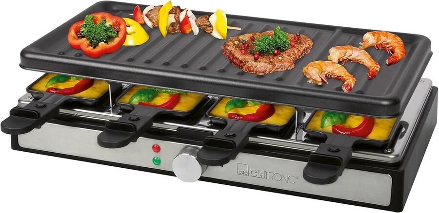 Raclette Grill Elektrische Pan Gezellig Eten Afneembare Grillplaat 8 Personen Zwart