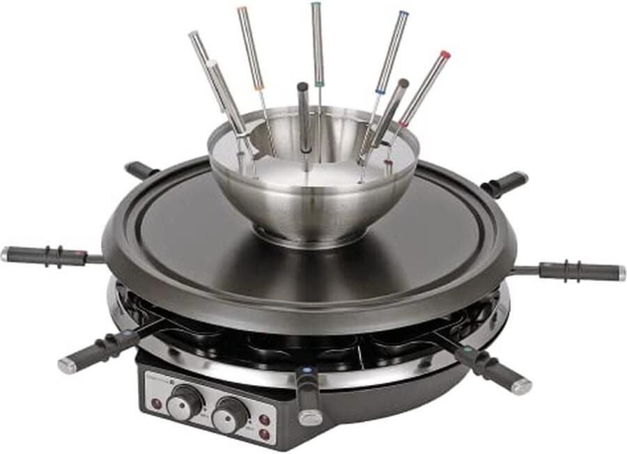 Raclette grill en fondue Apparaat voor gourmetten Gezellig eten Met temperatuurregelaar Ø 40 cm Zwart