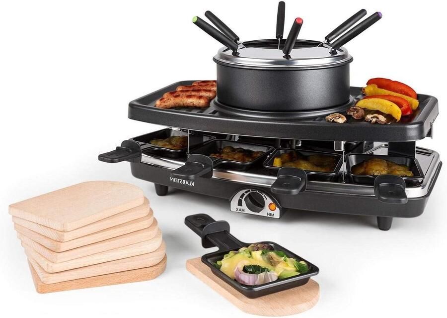 Raclette Grill Fondue Tafel Grill Gezellige Avonden 2-in-1 Grill Natuursteen 8 Personen Zwart