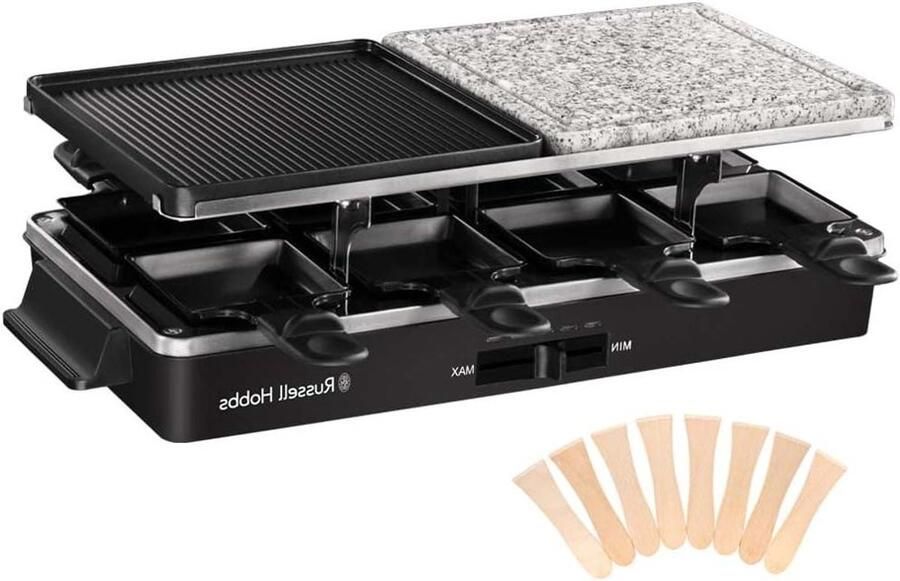 Raclette Grill Gourmet Set Gezellig Eten 3-in-1 Functionaliteit Voor 8 Personen Zwart