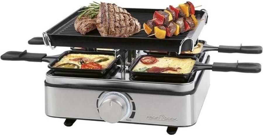Raclette Grill Gourmet Set Gezellig Eten Omkeerbare Plaat 4 Personen Zwart