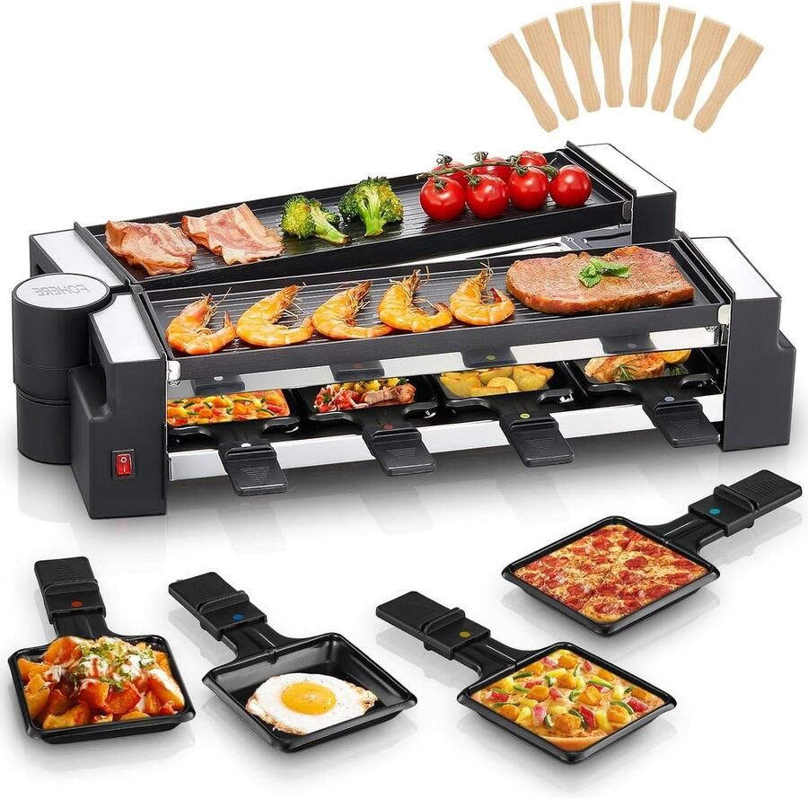 Raclette Grill Gourmet Set Gezellig Tafelen Draaibaar Ontwerp 8 Personen Zwart