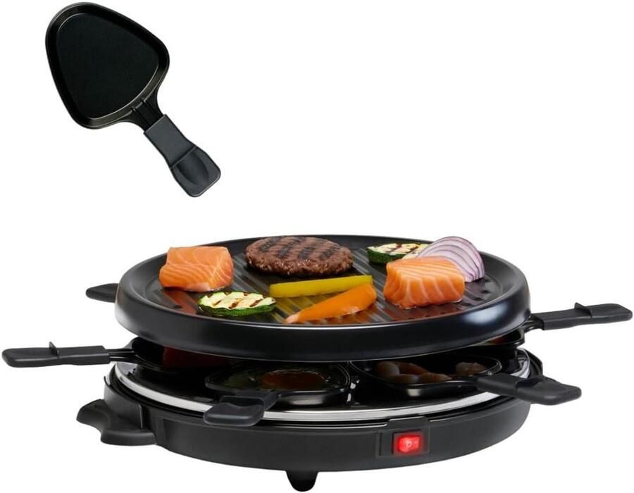 Raclette Grill Gourmetset Gezellig Tafelen Afneembare Grillplaat 8 Personen Zwart
