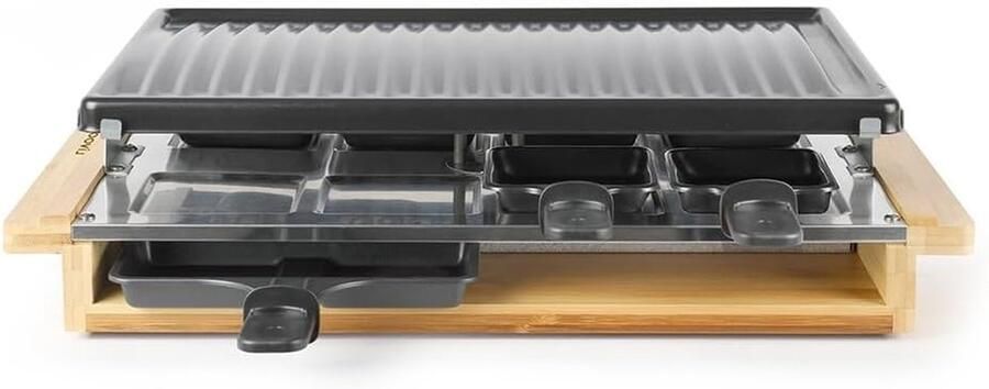 Raclette Grill Gourmetstel Apparaat Gezellig Tafelen Afneembare Grillplaat 8 Personen Beige Bamboe