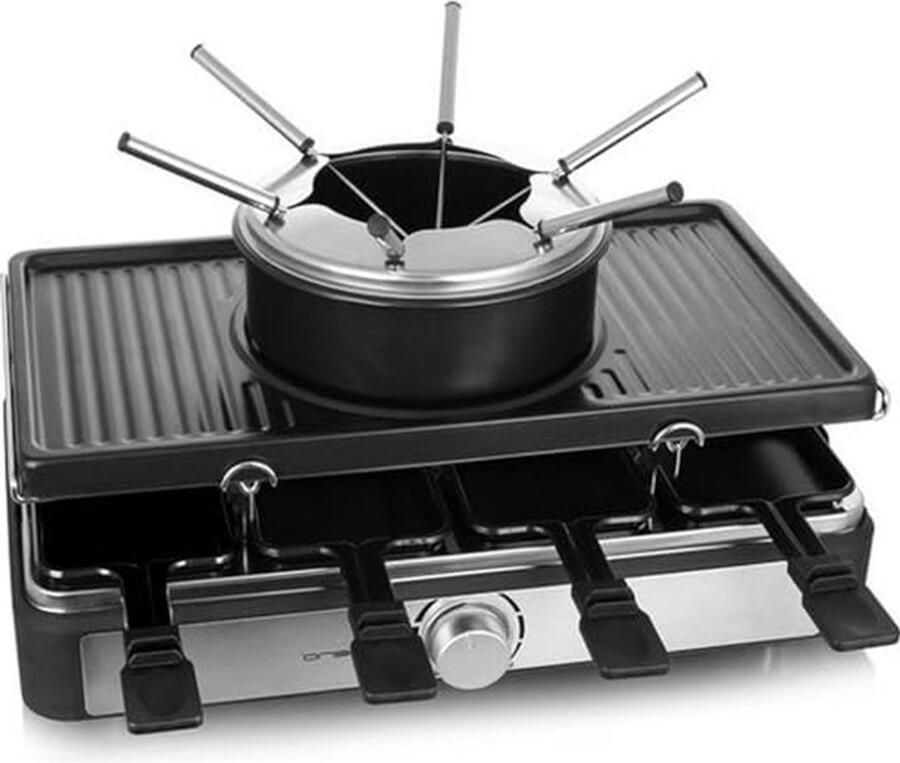 Raclette Grill Kaasfondue 3-in-1 Apparaat Gezellig Eten Antiaanbaklaag 8 personen Zwart