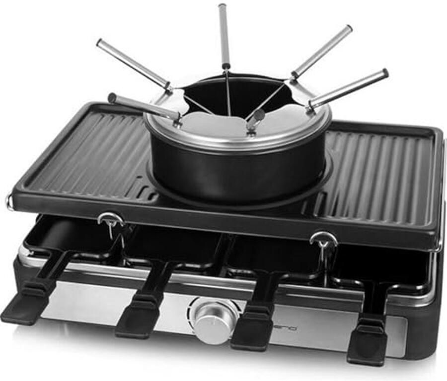 Raclette Grill Kaasfondue 3-in-1 Apparaat Gezellig Eten Antiaanbaklaag 8 personen Zwart