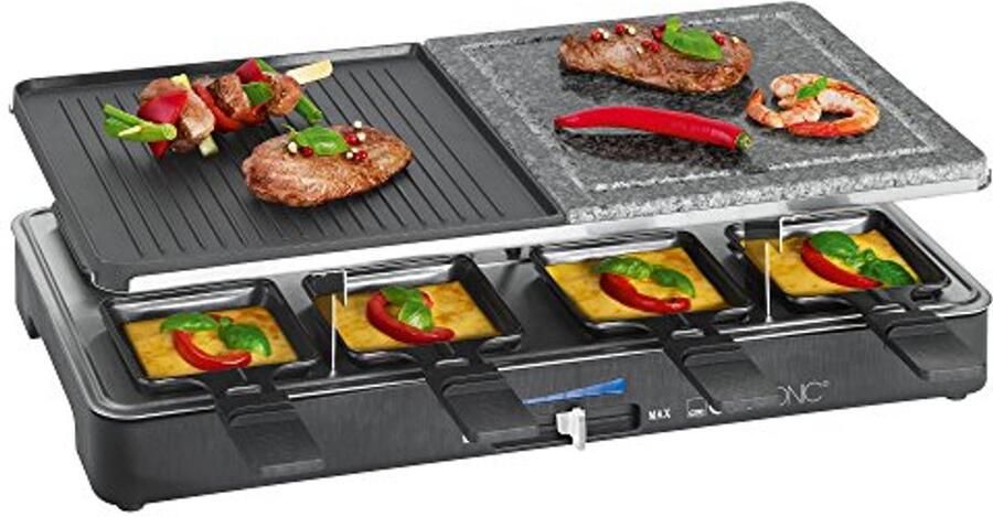 Raclette Grill met Natuurgrillsteen voor 8 Personen Inclusief Pannetjes en Spatels