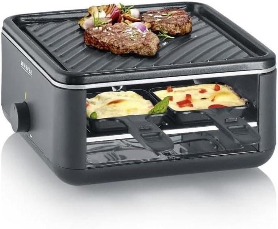 Raclette Grill Mini Grill Gezellig Tafelen Click Stow Systeem 4 Pannen Zwart