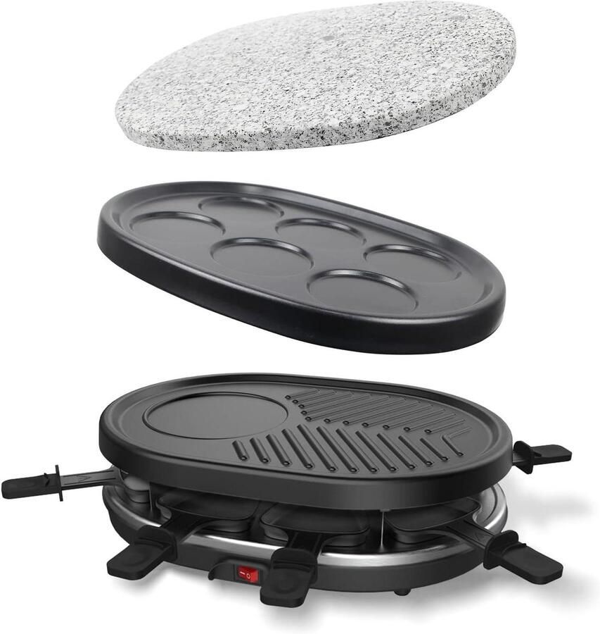 Raclette Grill Multifunctioneel Apparaat Gezellig Tafelen 4-in-1 Functies Voor 8 Personen Zwart