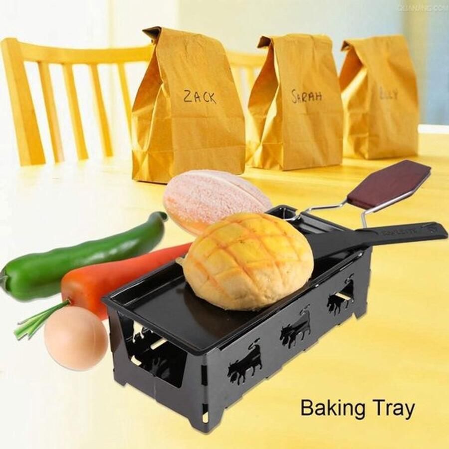 Mini Raclette Set Kaassmelter Bakplaat Gezellige Bijeenkomsten Antiaanbaklaag Kaarsen Verwarming 19x10x7cm Zwart