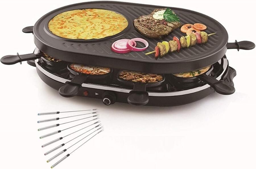 Raclette Grill Set Pannenkoek Plaat Gezellig Tafelen Geïntegreerd Crêpeoppervlak 8 Personen Multi