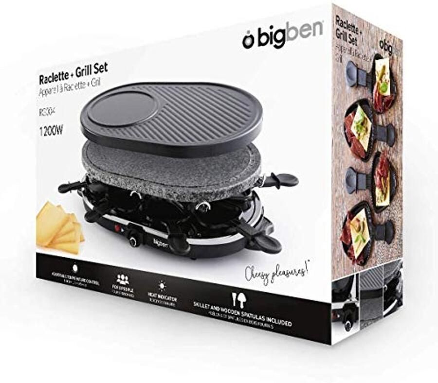 Raclette Grill Steengrill Plaat Gezellig Eten Alles-in-één Apparaat Voor 8 Personen Zwart