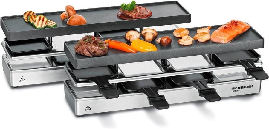 Raclette Grill Tafelgrill Bakplaat Gezellig Eten Uitbreidbaar tot 12 Pannetjes 8 Persoons Zilver