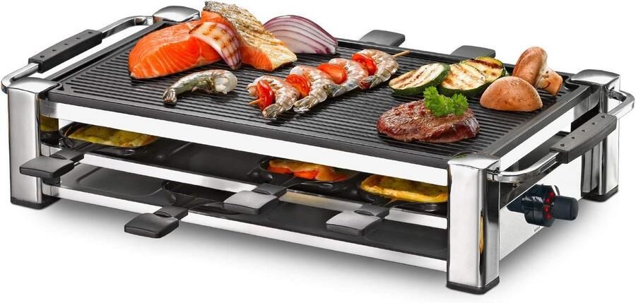 Raclette Grill Tafelgrill Bakplaat Gezellig Eten XXL Snoer 2m 8 Personen Chroom