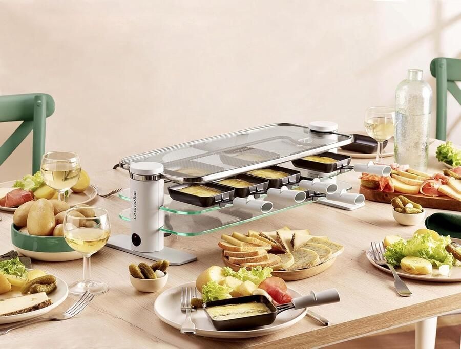 Raclette Grill Tafelgrill Gezellig Eten Transparant Design 10 Pannen Wit Grijs