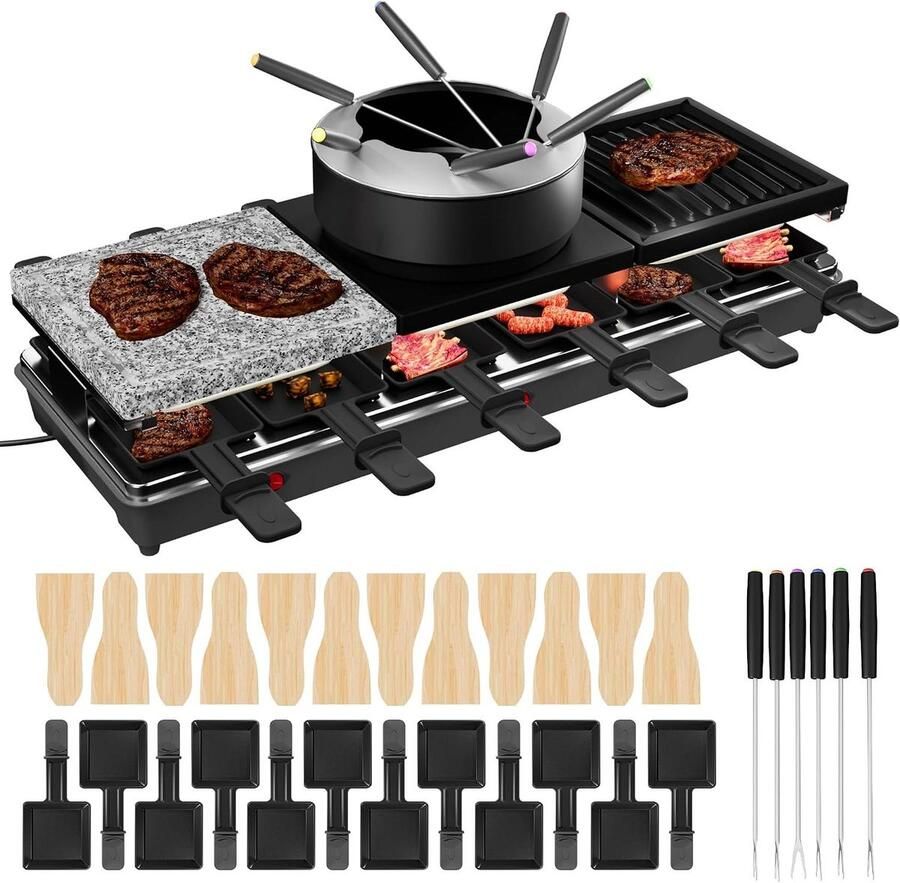 Raclette Grill Tafelgrill Gezellig Eten Voor 12 Personen 59x21x13 cm Zilver