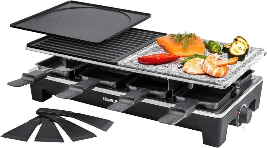 Raclette Grill Tafelgrill Partygrill Gezellig Eten 3 Wisselplaten 8 Pannetjes Zwart Roestvrij Staal