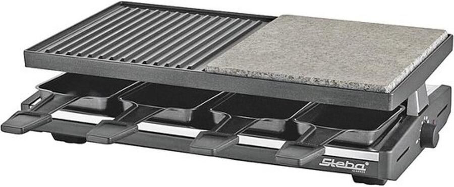 Raclette Grill Tafelgrill Steenplaat Gezellig Tafelen Twee Grillmethoden 37x23 cm Zwart Zilver