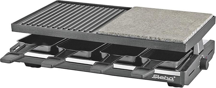 Raclette Grill Tafelgrill Steenplaat Gezellig Tafelen Twee Grillmethoden 37x23 cm Zwart Zilver