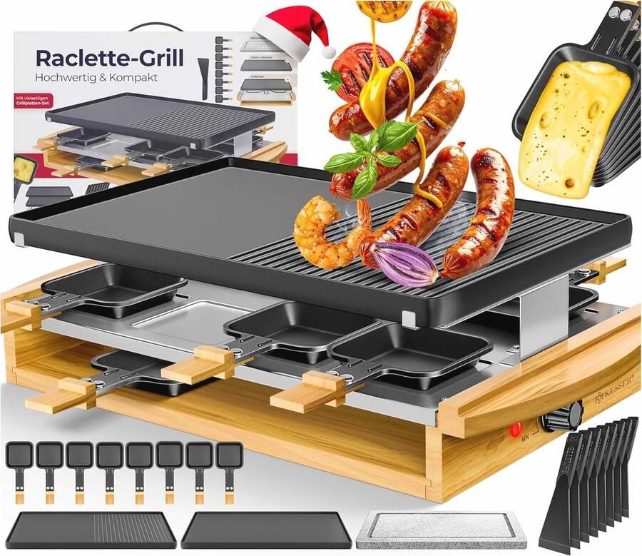 Raclette Grill Tafelgrill Voor 8 Personen Met Natuurlijke Grillsteen Elektrische Raclette Met 1200W Vermogen