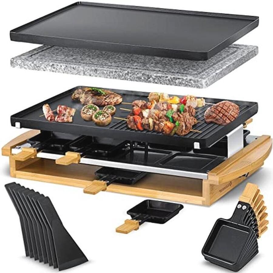 Raclette Grill Tafelgrill Voor 8 Personen Met Natuurlijke Grillsteen Elektrische Raclette Met 1200W Vermogen