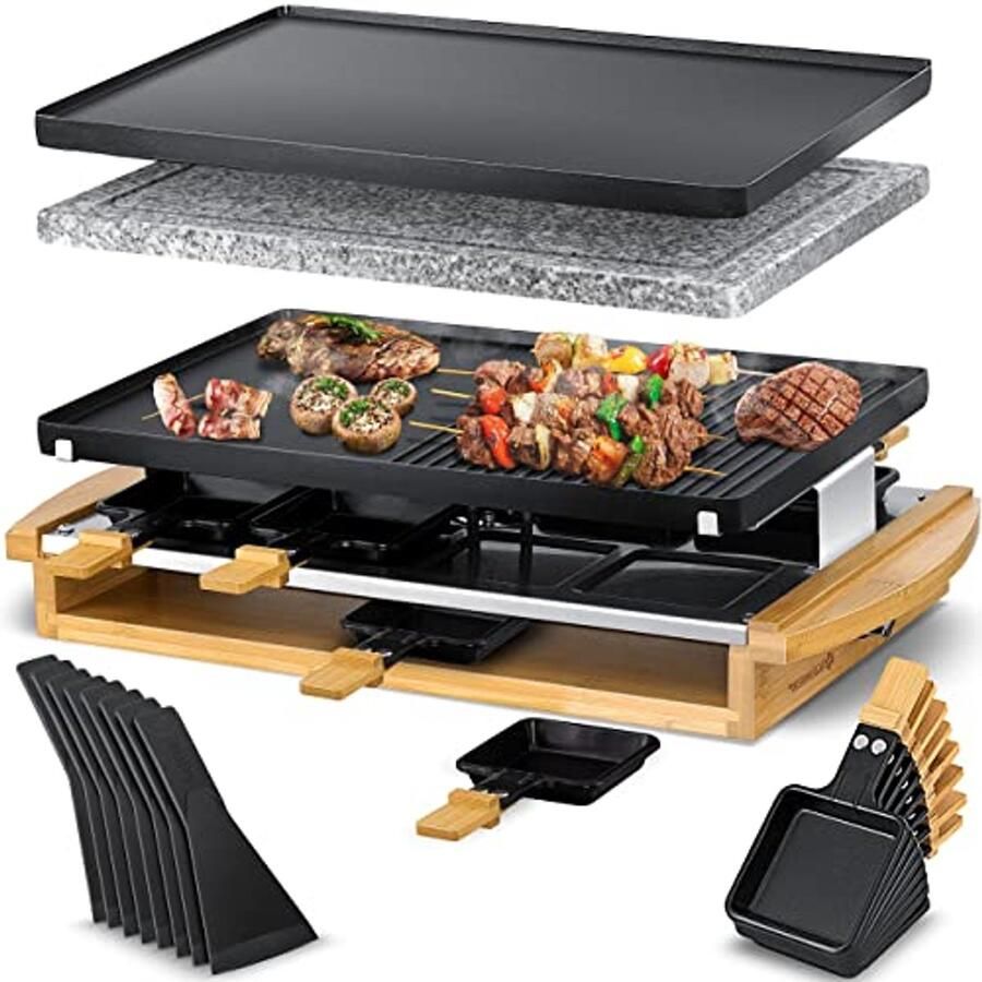 Raclette Grill Tafelgrill Voor 8 Personen Met Natuurlijke Grillsteen Elektrische Raclette Met 1200W Vermogen