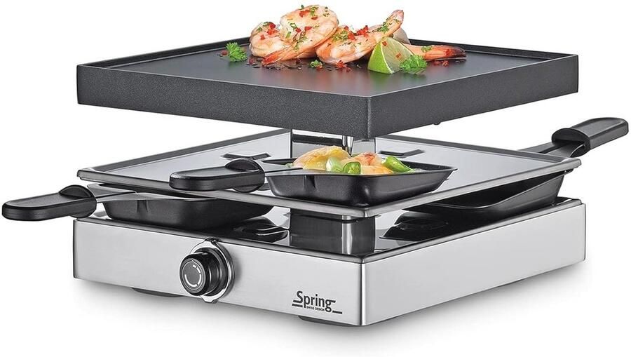 Raclette-grill voor 4 personen Elektrische anti-aanbak grillplaat met pannetjes en schraper
